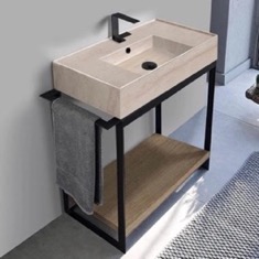 Modern  Console Vanity, Travertine Style Sink, 35 inch